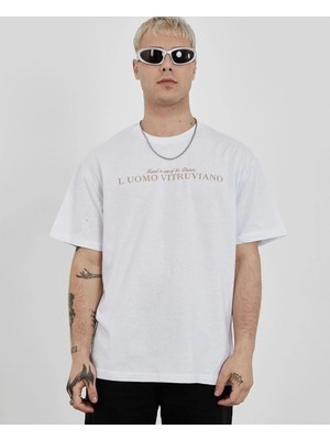 Glam Love Bisiklet Yaka Baskılı Oversize T-Shirt - Beyaz -