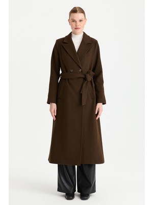 Esswaap Çift Düğmeli Manto  Kahve