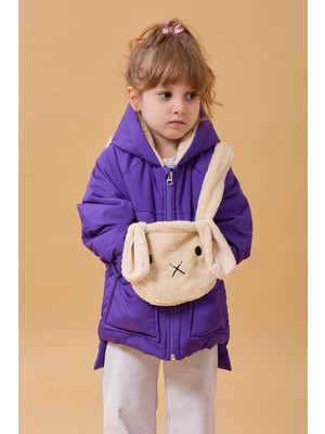 Perendi Kız Çocuk Kürklü Kulaklı ve Çanta Aksesuarlı Kalın Kışlık Mont