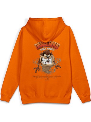 Overoz Tazmany Canavarı Sırt Baskılı Kapüşonlu Yarı Oversize Unisex Sweatshirt Hoodie 1392