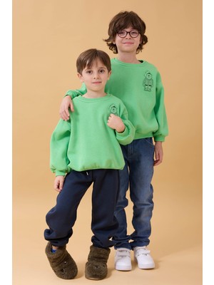 Perendi Erkek Çocuk Bisiklet Yaka Ayı Baskılı Sweatshirt