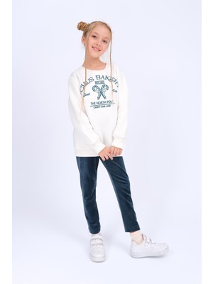 Perendi Kız Çocuk Nakış Detaylı Sweat ve Kadife Taytlı Içi Polarlı Kışlık Takım