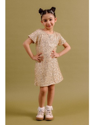 Perendi Kız Çocuk Pul Payetli Elbise – Broş Hediyeli Özel Gün Bayramlık Elbise