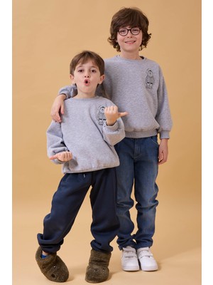 Perendi Erkek Çocuk Bisiklet Yaka Ayı Baskılı Sweatshirt