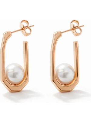 Leo'Stone Xuping Rose Renk Incili Dikdörtgen Tasarım Kadın Çelik Küpe Rose Altın