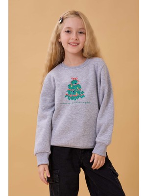 Perendi Kız Çocuk Bisiklet Yaka Nakış Detaylı Kışlık Sweatshirt