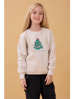 Perendi Kız Çocuk Bisiklet Yaka Nakış Detaylı Kışlık Sweatshirt