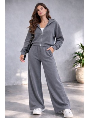 CGA Kadın Kapşonlu Fermuarlı Takım Kapşonlu Fermuarlı Palazzo Eşofmanlı Selanik Takım