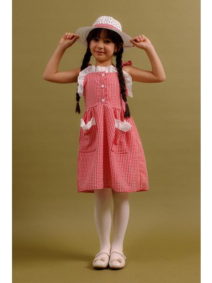 Perendi Kız Çocuk Pitikare Desenli Şapkalı Elbise Pamuk Penye Astarlı