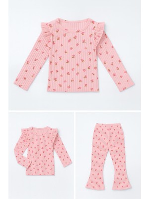 Perendi Kız Çocuk Fırfır Kol Çilekli Fitilli Takım