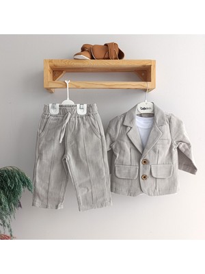 Çelix Kids Celix Pamuk Keten Ceketli Kapaklı Lüx Erkek Bebek 3 Lü Takım 6-24 Ay