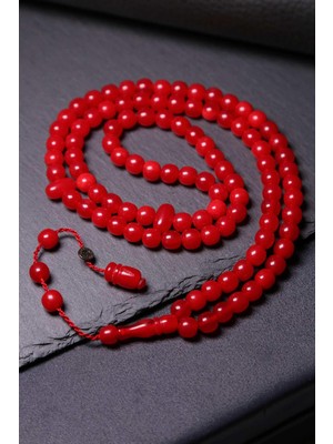 Tesbihkenti Orta Boy 99'luk Bordo Sıkma Kehribar Namaz Tesbihi