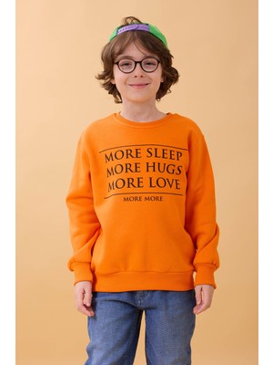 Perendi Unisex Çocuk Bisiklet Yaka Baskı Detaylı Içi Polarlı Sweatshirt