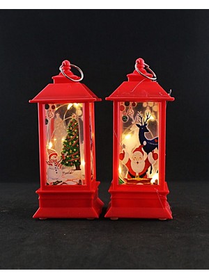 MiraLive 2 Adet Noel Baba Yılbaşı Temalı LED Titreyen Mumlu Mini Fener Asma Kulplu Kırmızı
