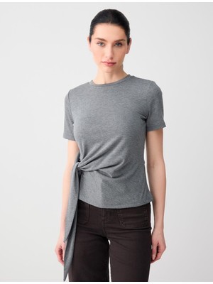 Jimmy Key Antrasit Büzgü Detaylı Bisiklet Yaka Örme Tişört