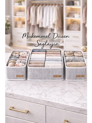 Flow Home 4’lü Dolap Içi Organizer Seti Kumaş Çekmece Düzenleyici Eşarp Çorap Iç Çamaşırı Kozmetik Kutusu