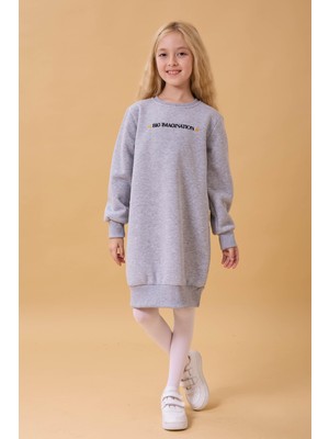 Perendi Kız Çocuk Bisiklet Yaka Nakış Detaylı Içi Polarlı Elbise