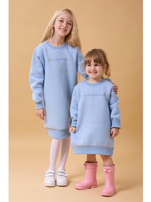 Perendi Kız Çocuk Bisiklet Yaka Nakış Detaylı Içi Polarlı Elbise