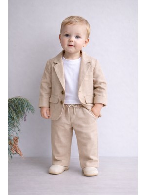 Çelix Kids Celix Pamuk Keten Ceketli Kapaklı Lüx Erkek Bebek 3 Lü Takım 6-24 Ay