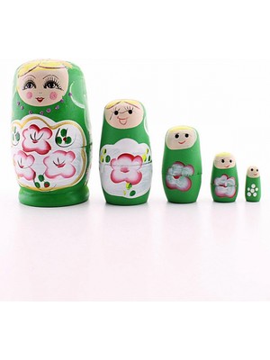 MiraLive Ahşap Tombul Iç Içe Matruşka Bebek Yeşil Set 5li Büyük Boy