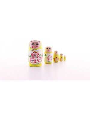 MiraLive Ahşap Tombul Iç Içe Matruşka Bebek Sarı Set 5li Büyük Boy
