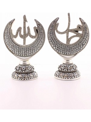 MiraLive 2'li Gümüş Allah Muhammed Hilal Orta Boy Biblo 20CM-06