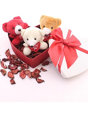 MiraLive Kalp Kutuda Mini Ayıcıklar Hediye Seti Sevgiliye Hediye