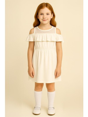 Perendi Kız Çocuk Fırfırlı Dantel Detaylı Pamuklu Elbise