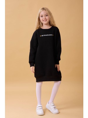 Perendi Kız Çocuk Bisiklet Yaka Nakış Detaylı Içi Polarlı Elbise