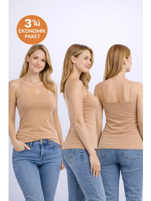 Pierre Cardin Kadın Ten 3'lü Ekonomik Paket 1230 Ip Askılı Basic Pamuklu Atlet