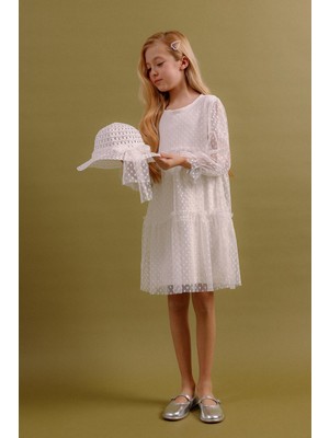 Perendi Kız Çocuk Şapkalı Tül Elbise – Özel Gün Kombini