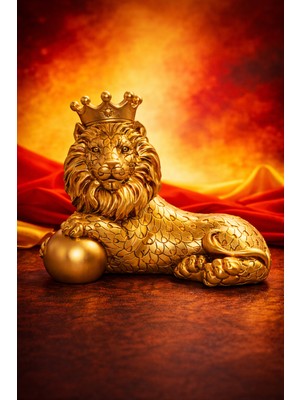 Ventoze Victory Series Taçlı Aslan Heykeli | Sarı Kırmızı Ruhun Simgesi, Büyük Boy Dekoratif Şampiyon Figürü