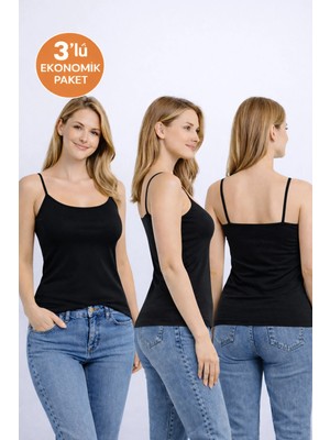 Pierre Cardin Kadın Siyah 3'lü Ekonomik Paket 1230 Ip Askılı Basic Pamuklu Atlet