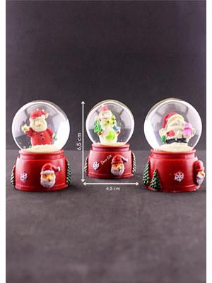 MiraLive 3 Adet Yılbaşı Noel Baba ve Kardan Adam Temalı Mini Boy Işıklı Kar Küresi 6,5 cm A