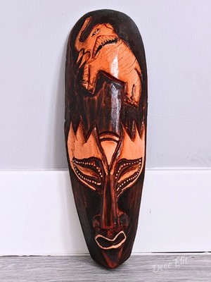 MiraLive Ahşap Oyma Fil Surat Mask Totem Aborjin Tipi Duvar Objesi Mindi Ağacı El Oyması 30 cm