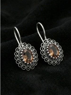 Erdobia 925 Ayar Gümüş Zultanit Taşlı Elişi Geleneksel Oval Telkari Küpe