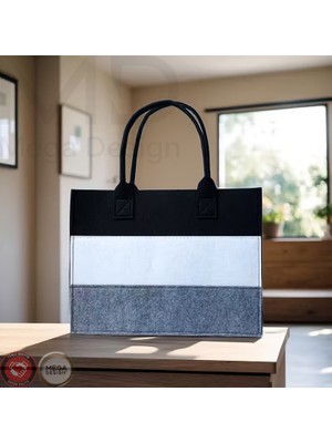 Mega Design 3 Renk Bloklu Şık Keçe Kadın Omuz Çantası