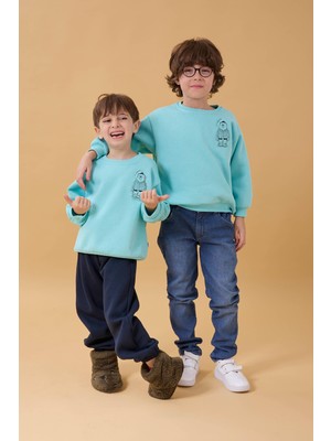 Perendi Erkek Çocuk Bisiklet Yaka Ayı Baskılı Sweatshirt