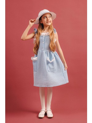 Perendi Kız Çocuk Pitikare Desenli Şapkalı Elbise Pamuk Penye Astarlı