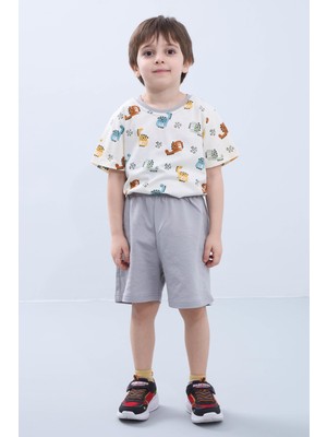 Perendi Erkek Çocuk Şortlu Takım Dinozor Desenli Kısa Kollu Tişört &sı Şort Yazlık Takım