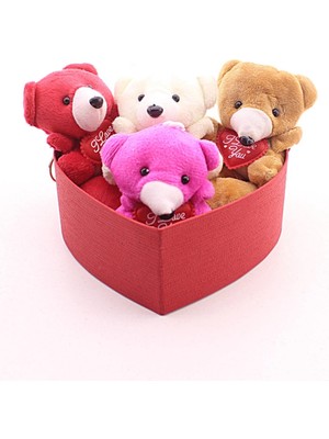 MiraLive Kalp Kutuda 4 Adet Mini Ayıcık Hediye Kutusu Set