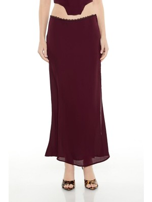 F21 Dantel Detaylı Şifon Maxi Etek