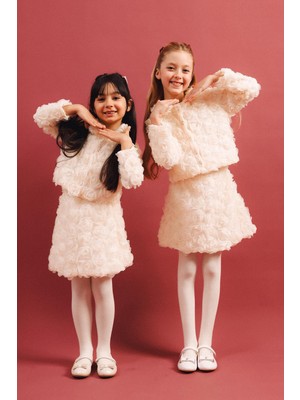 Perendi Kız Çocuk 3D Gül Detaylı 2'li Ceket Etek Takım – Özel Gün Kombini