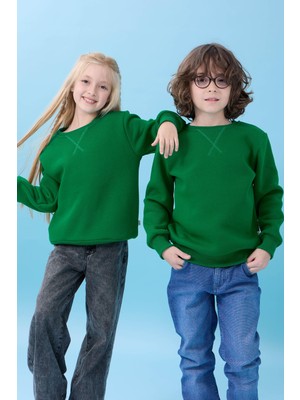 Perendi Unisex Basic Bisiklet Yaka Şardonlu Kışlık Sweatshirt