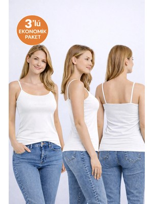 Pierre Cardin Kadın Beyaz 3'lü Ekonomik Paket 1230 Ip Askılı Basic Pamuklu Atlet