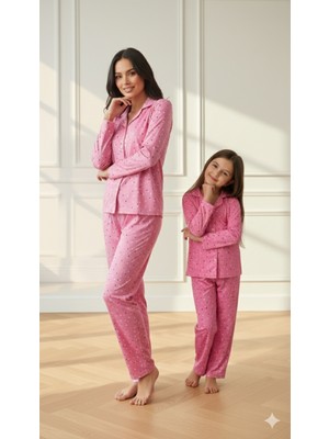 Arn Homewear Anne Kız Kombini Kalp Desenli Pijama Takımı (Tek Takım Fiyatıdır)