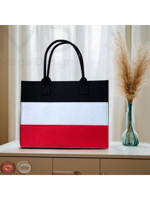 Mega Design 3 Renk Bloklu Şık Keçe Kadın Omuz Çantası