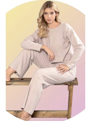 Dowry Kaşkorse Uzun Kol Pijama Takımı Kışlık Vizon