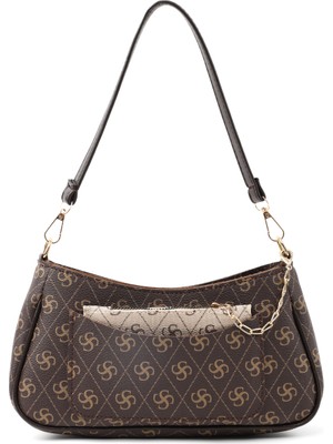 SHAKA Monogram Baskılı Kahverengi SHK307 Suni Deri, 2 Bölmeli, Cep ve Kartlık Detaylı, El ve Omuz Çantası