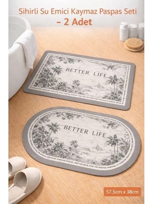 Aşkana Sihirli Paspas 2’li Set 57,5X38 Cm, Su Emici, Kaymaz Tabanlı, Banyo,duş,mutfak,lavabo,balkon Kapısı Paspası – Gri-Beyaz,betterlife